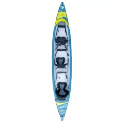 Aufblasbares Kajak Tahe Kayak Air Breeze Full HP3 -Camping Komfort draufsicht tahe kayak air breeze full hp3 kajak blaues gelbes aufblasbares von oben drei personen erwachsene familienkajak 1000 2 22479